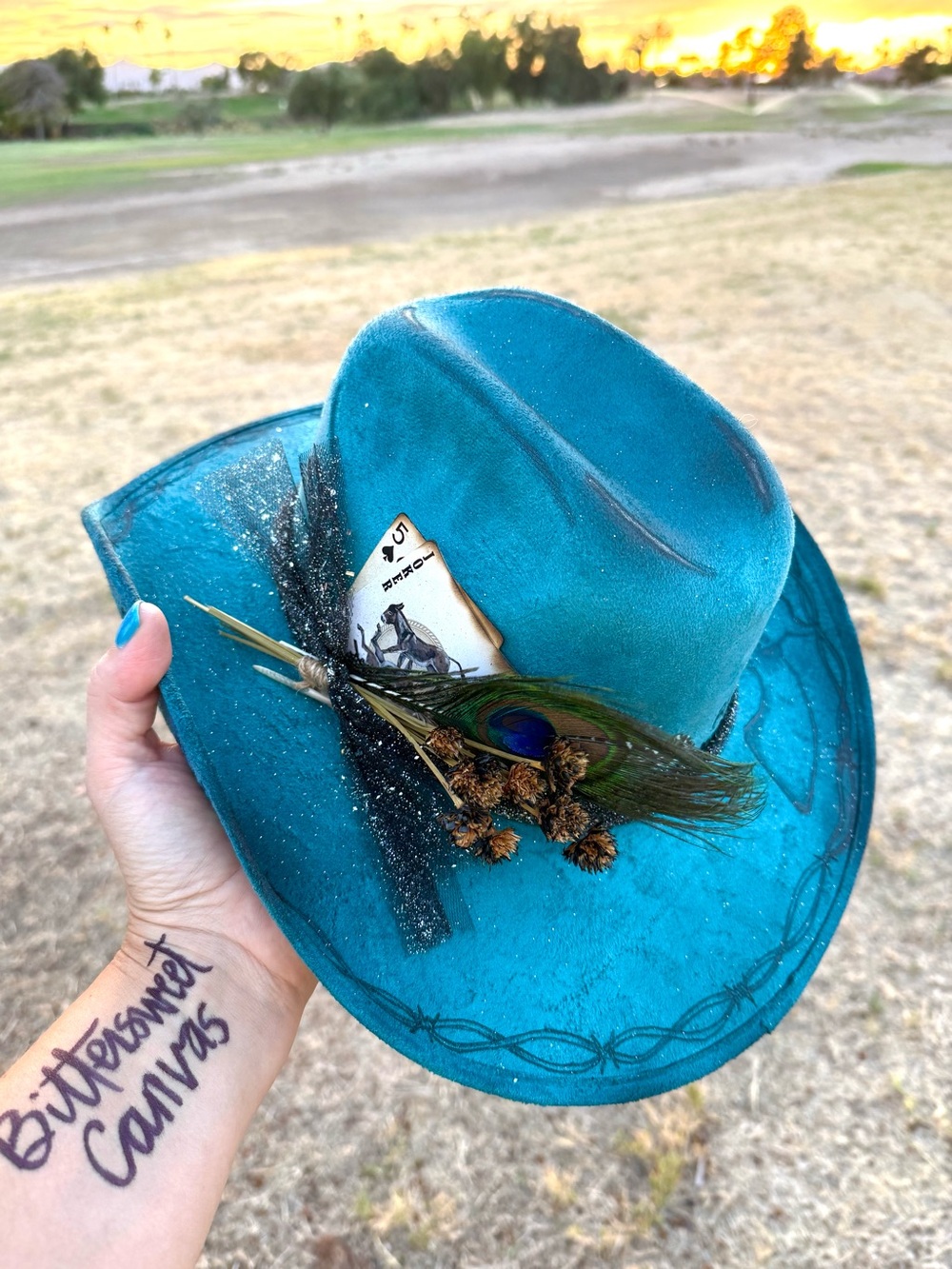 Teal hand burned cowboy hat bless your heart